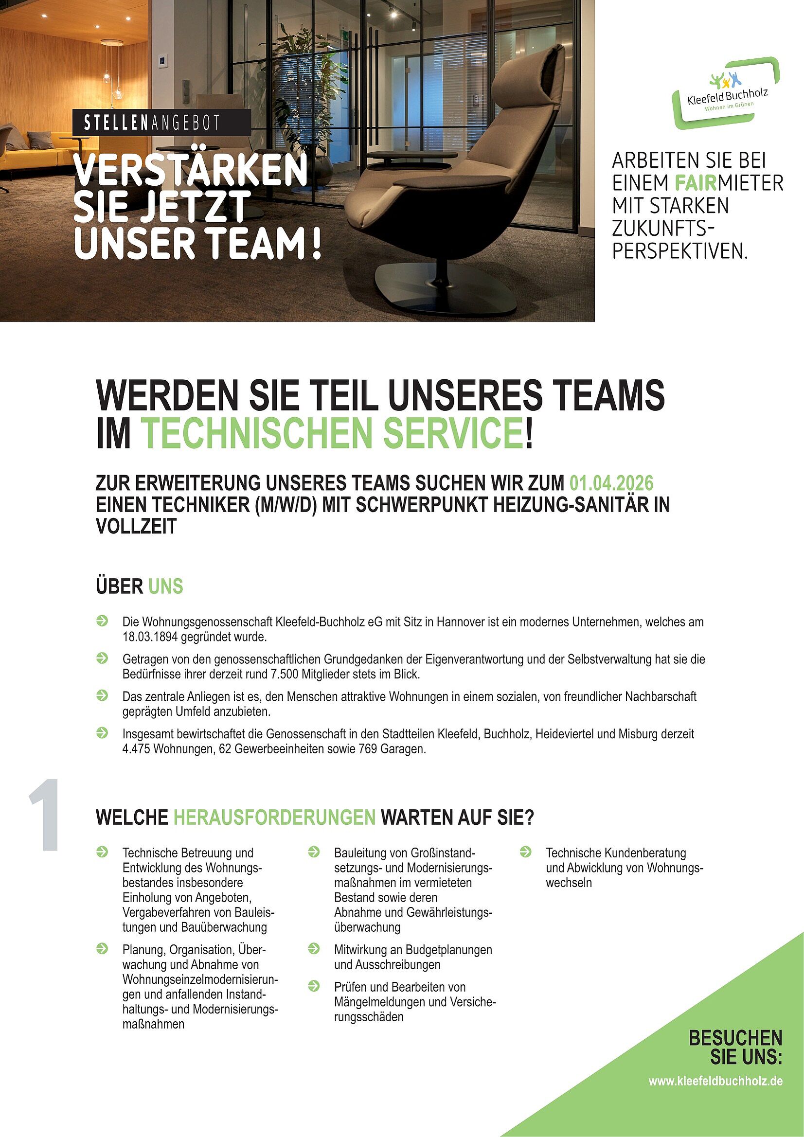 Stellenangebot Techniker zum 01.04.26